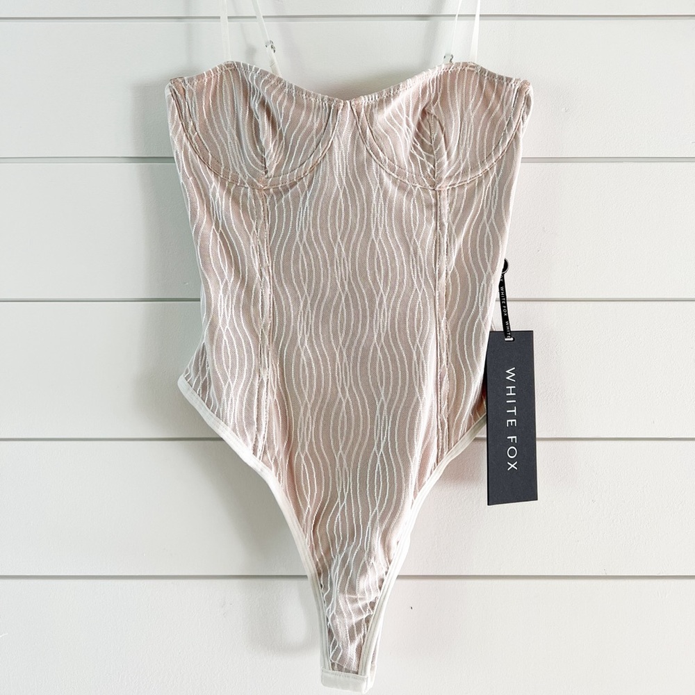 XS White Fox Keep Wishing Mesh Bodysuit